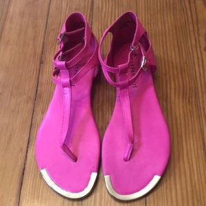 Madden Girl—Hot Pink Sandals with Gold Toe Detail